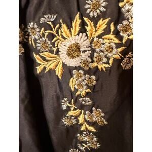 Embroidered European Black Taffeta Skirt • Gold Silvel Beaded Bubble Hem (241)
